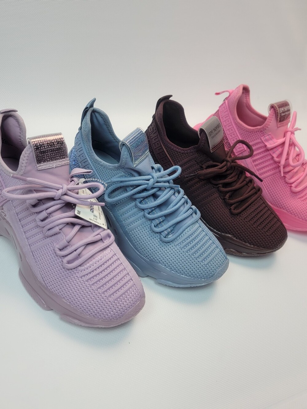 Stylish Sneakers Pink PurpleLilac Light Blue Brown Glitzy Rhinestone Gum Bottom